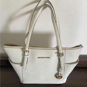 Michael Kors Cream Tote Bag with Gold Accents